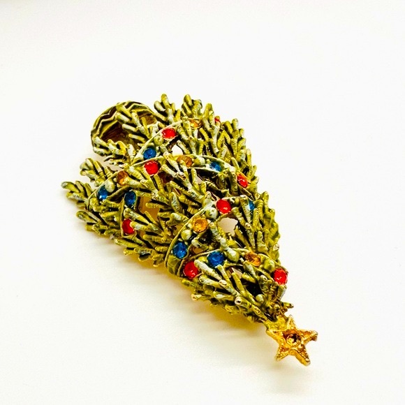 Vintage BOOK PIECE Arthur Pepper Christmas Tree Rhinestone Brooch - Picture 6 of 11